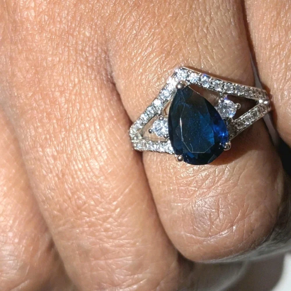 14K White Gold Plated 2Ct Pear Cut Lab-Created Tanzanite Engagement Women Ring